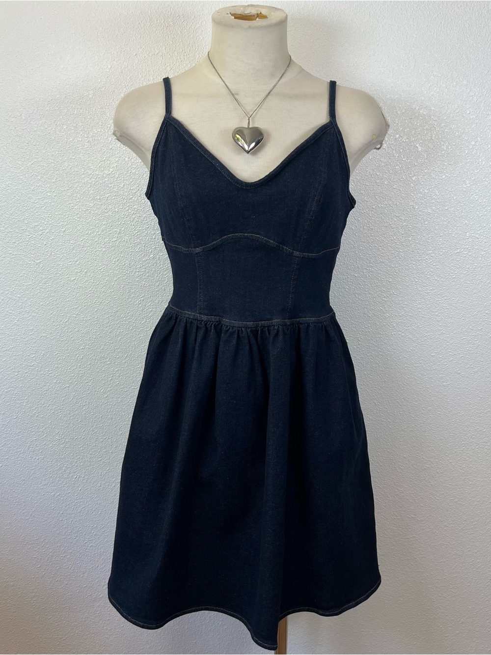 Dark Blue Denim Spaghetti Strap Dress